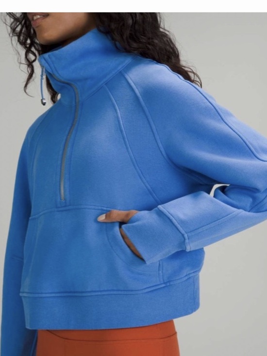lululemon athletica Tops - Lululemon Cropped Scuba Blue Funnel Neck Oversized Sweatshirt Pullover